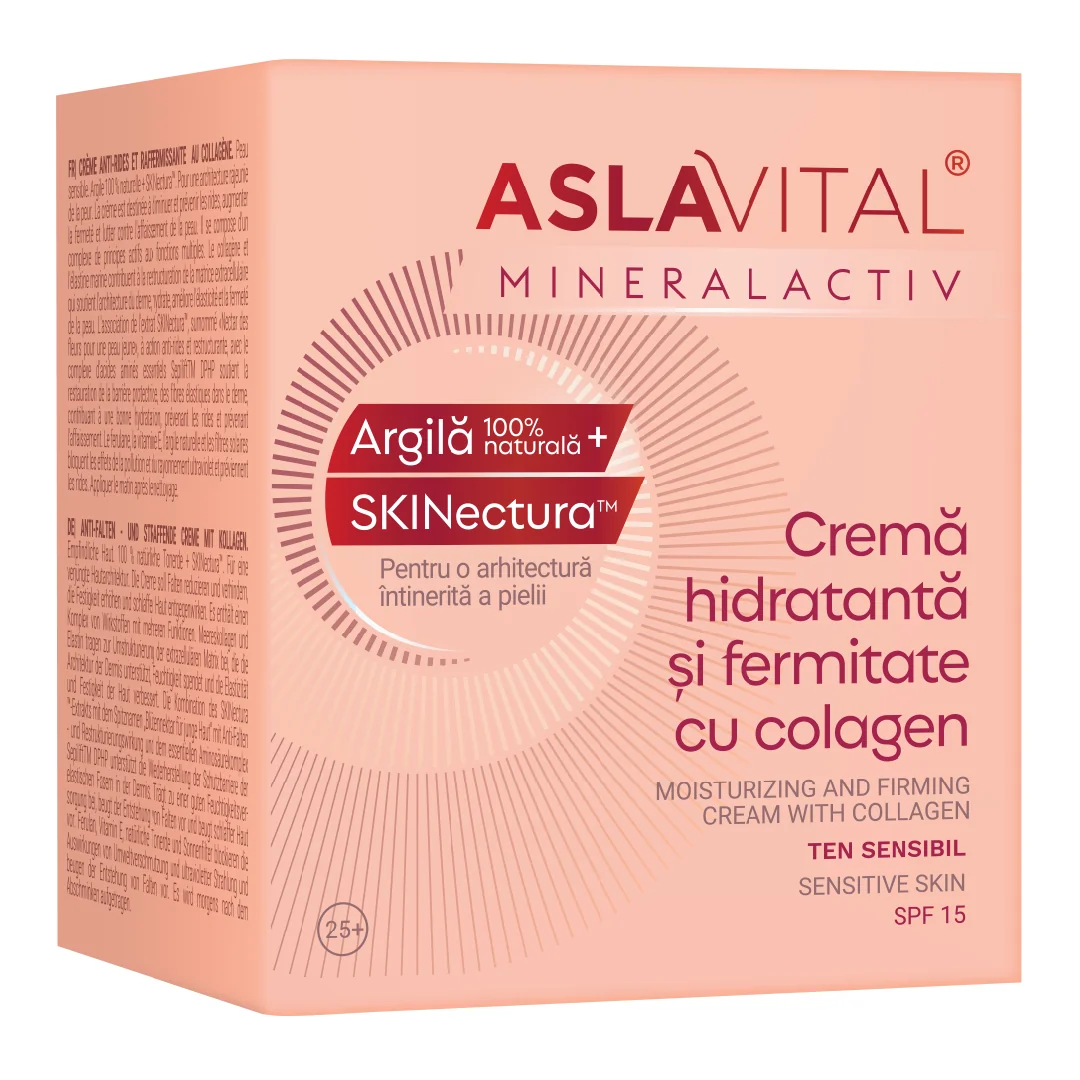 Crema Hidratanta Si Fermitate Cu Colagen SPF15, Ten Sensibil, 50Ml, Aslavital