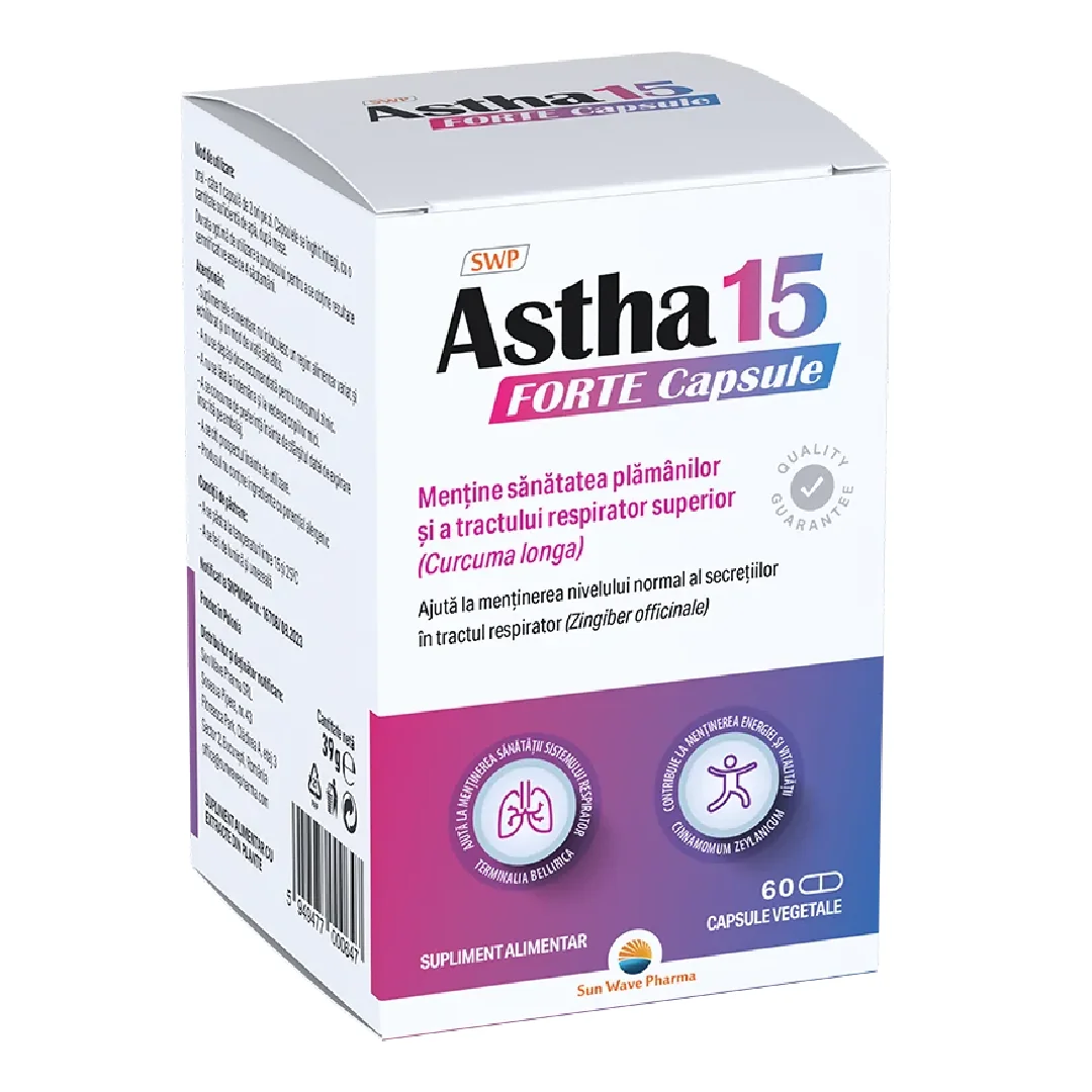 Astha 15 Forte, Pentru Calmarea Gatului, 60 Capsule, Sun Wave Pharma