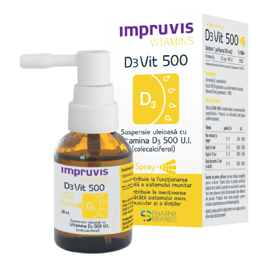 Suspensie Uleioasă Cu Vitamina D3 500 U.I. Spray D3Vit, 20 Ml, Impruvis