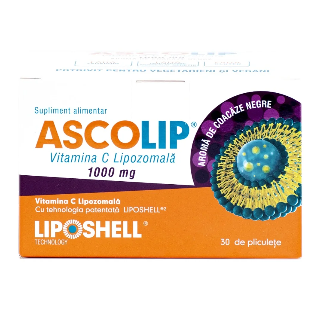 Vitamina C Lipozomală Cu Aromă De Coacăze, 1000 Mg, 30 Plicuri, Liposhell