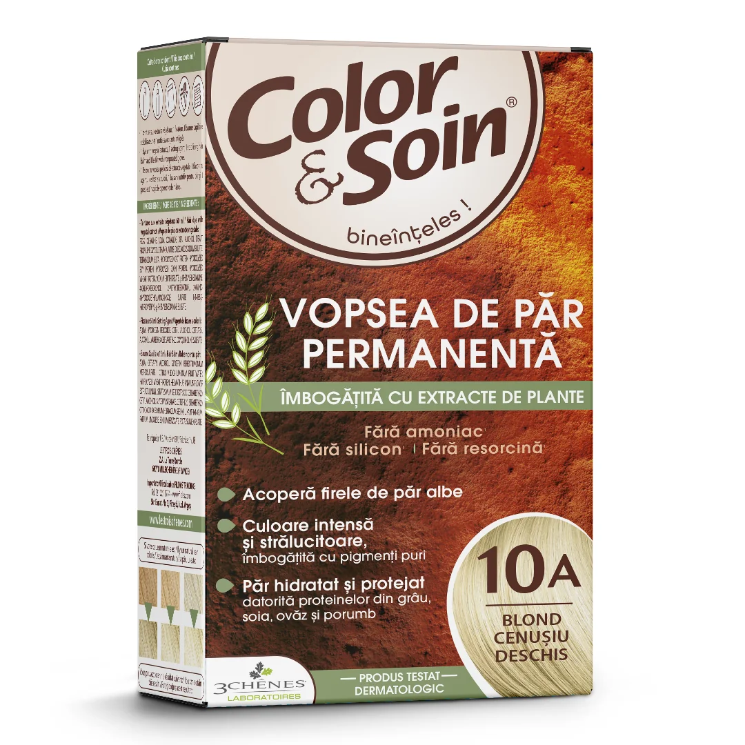 Vopsea De Par Fără Amoniac, Fără Silicon, Blond Cenușiu Deschis, 10A, Color&Soin