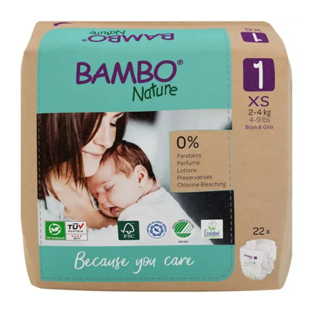 Scutece Ecolabel, Marimea 1, 2-4 Kg, 22 Bucati, Bambo Nature