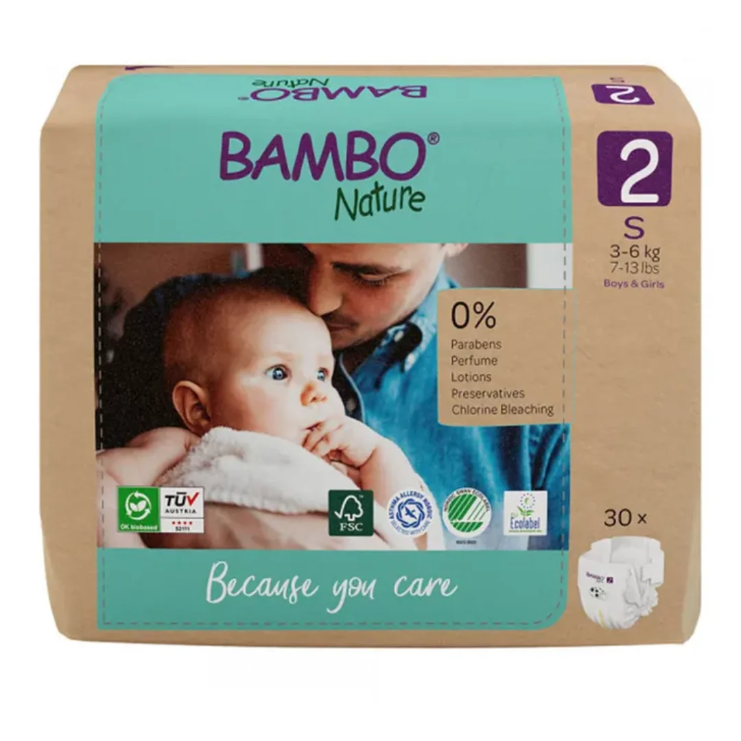 Scutece Ecolabel, Marimea 2, 3-6 Kg, 30 Bucati, Bambo Nature