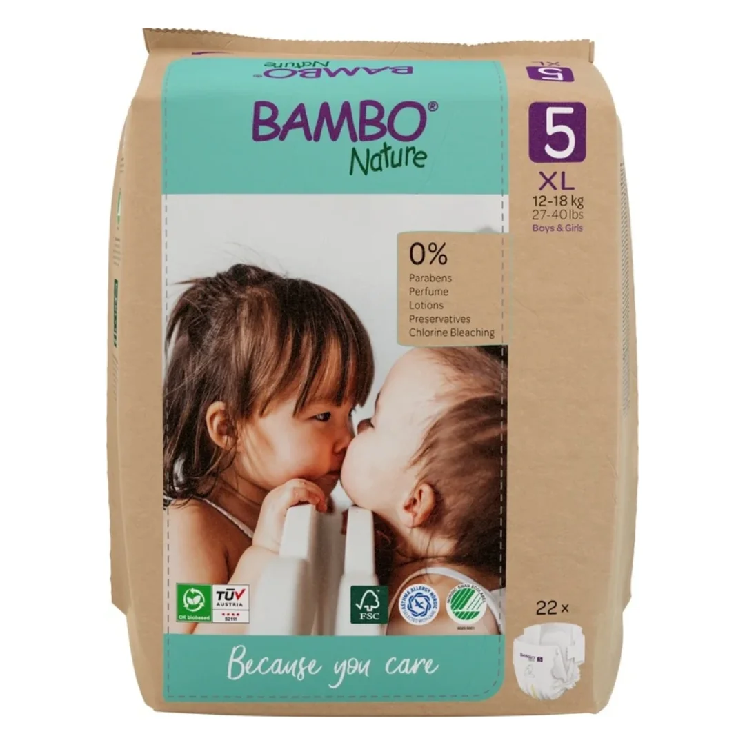 Scutece Ecolabel, Marimea 5, 12-18 Kg, 22 Bucăți, Bambo Nature