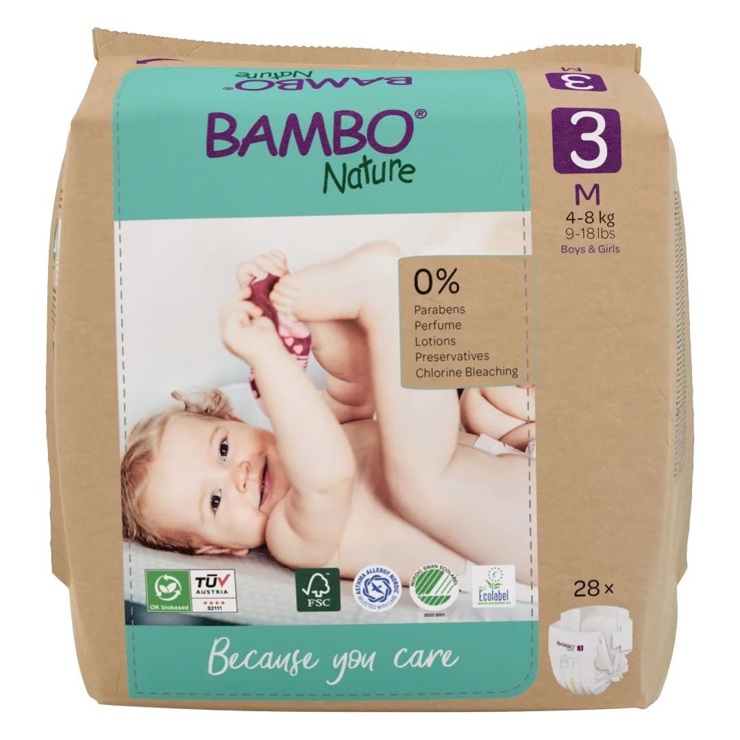 Scutece Ecolabel, Marimea 3, 4-8 Kg, 28 Bucati, Bambo Nature