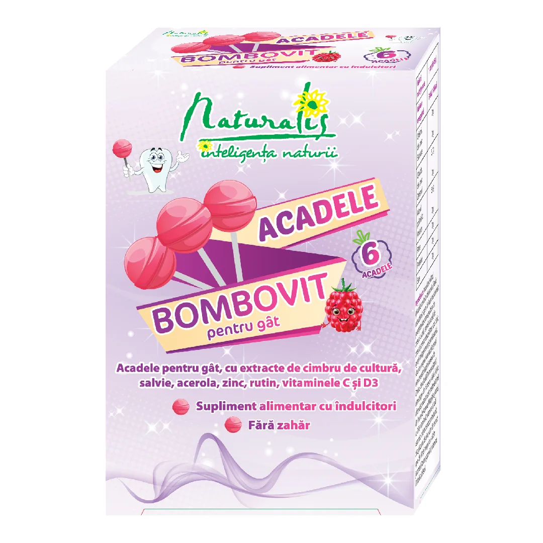 Bombovit Pentru Gat Acadele Contra Durerilor In Gat, 6 G, 6 Acadele, Naturalis