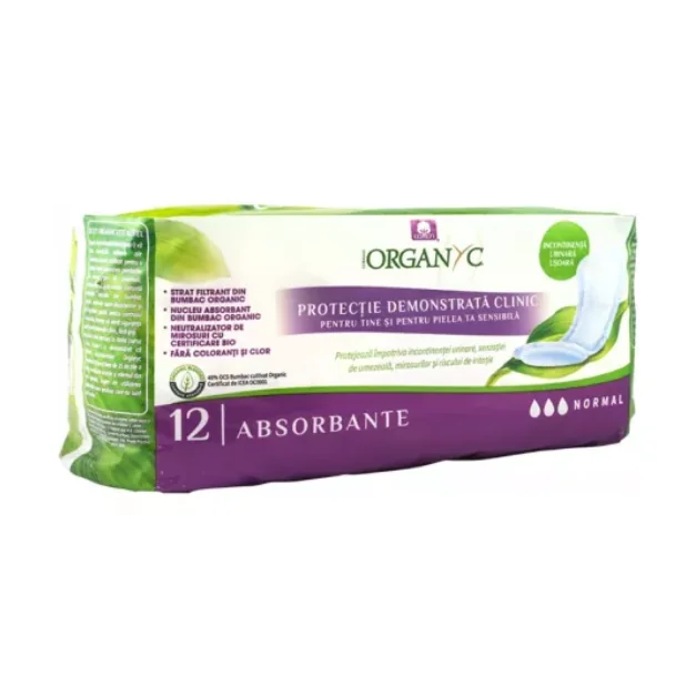Absorbante Normale Din Bumbac Organic Pentru Incontinenta, 12 Bucati, Organyc