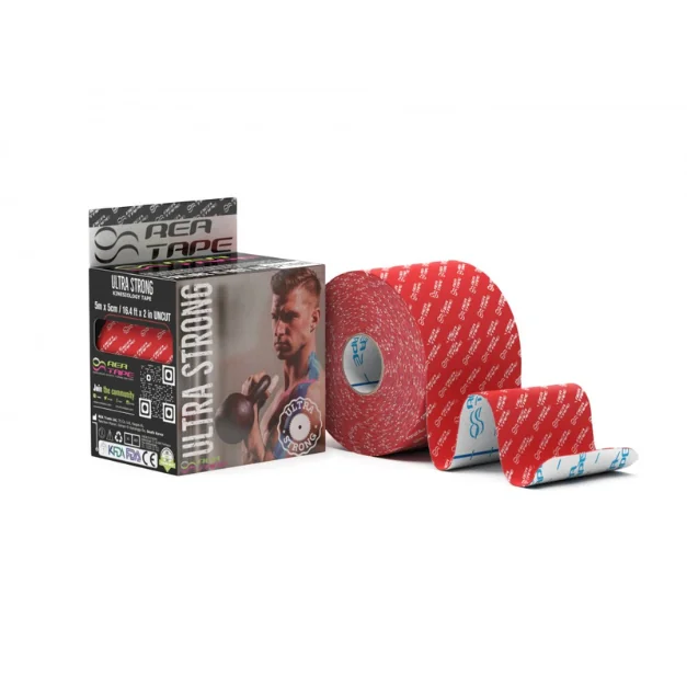 Banda Kinesiologică Premium Ultra Strong, Roșu, 5 Cm*5 M, REA Tape