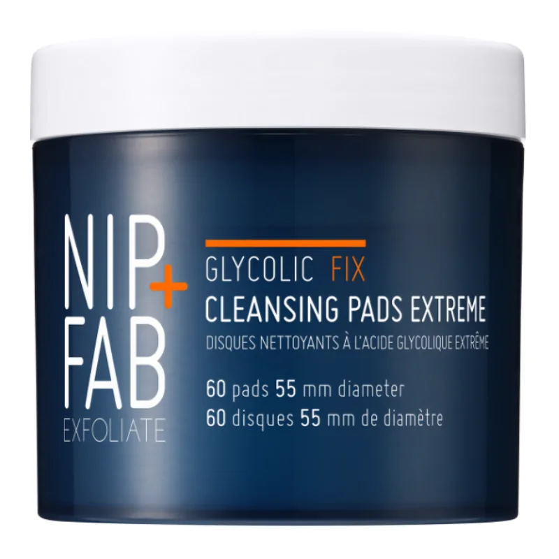 Dischete Pentru Curatarea Fetei, Glycolic Fix X-Treme Pads, 60 Bucati, Nip+Fab