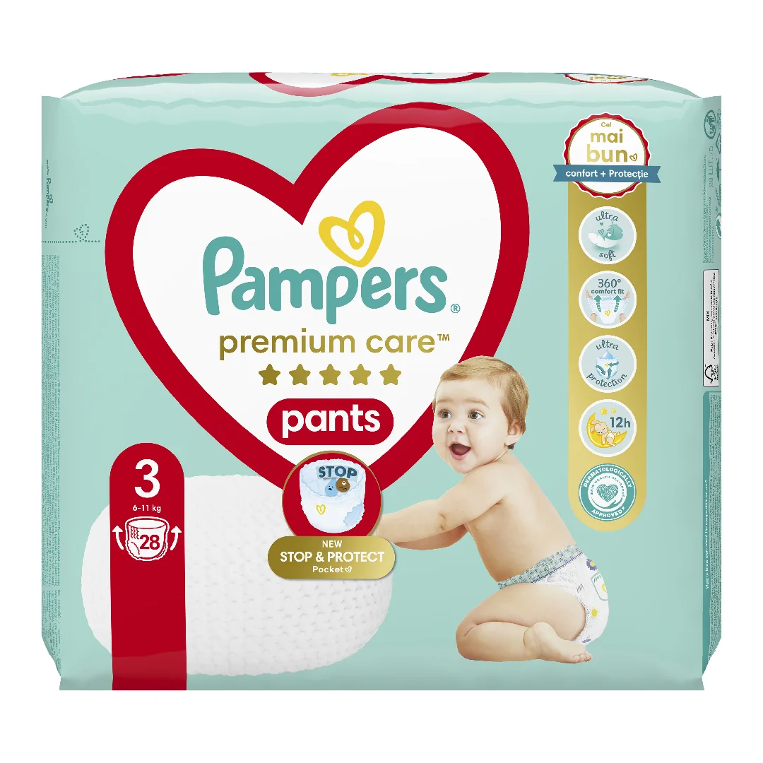 Scutece Pants Premium Care, Nr. 3, 6-11 Kg, 28 Bucăți, Pampers