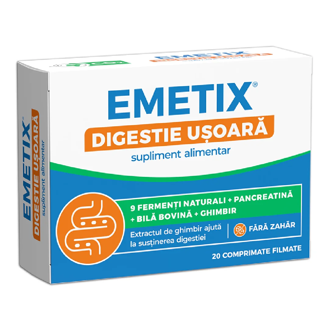 Emetix Digestie Ușoară, 20 Comprimate Filmate, Fiterman Pharma