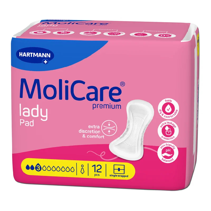 Tampoane Molicare Premium Lady Pad, 3 Pictuiri, 12 Bucăți, Hartmann