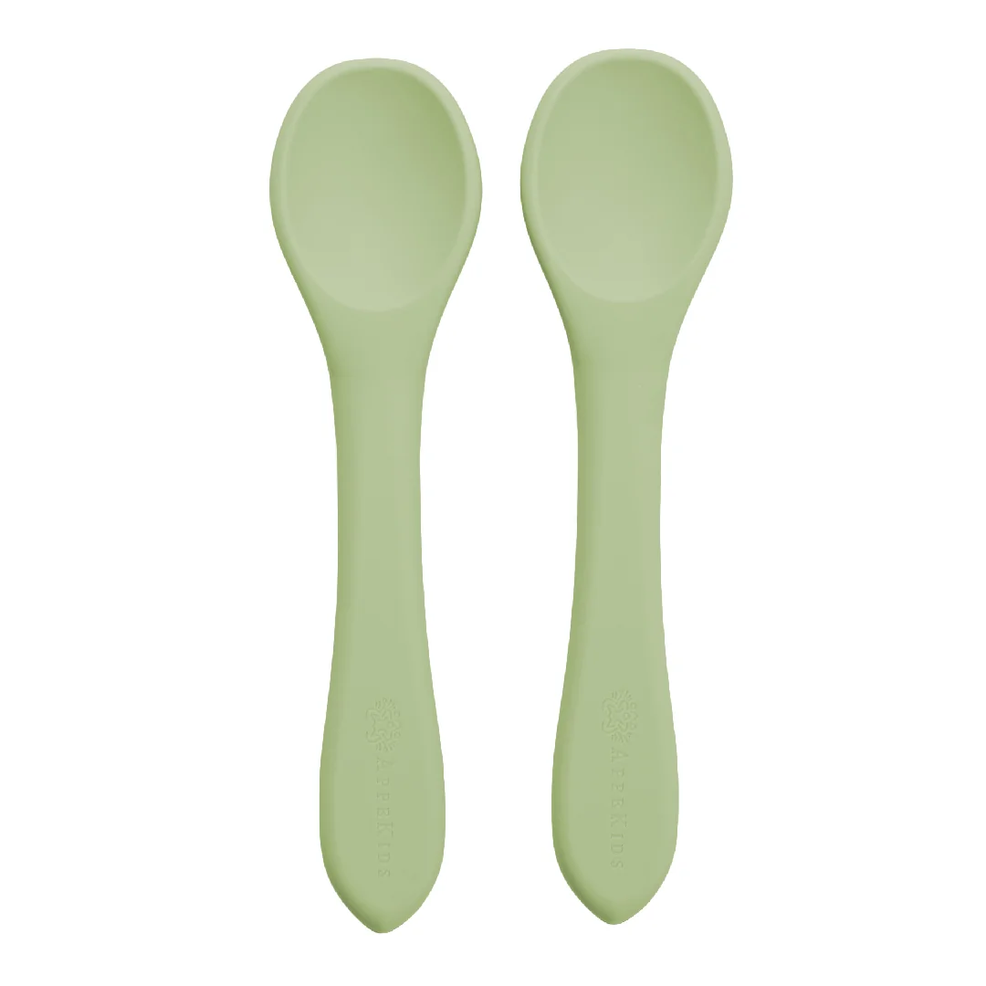 Set Lingurite Din Silicon, 6 Luni+, Raw Green, Appekids