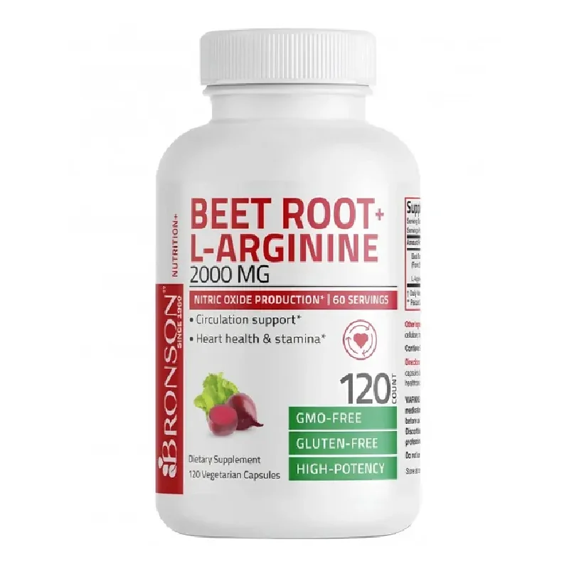 BeetRoot Extract Rădăcină Sfeclă + L-Arginine, 2000 Mg, 120 Capsule, Bronson Laboratories