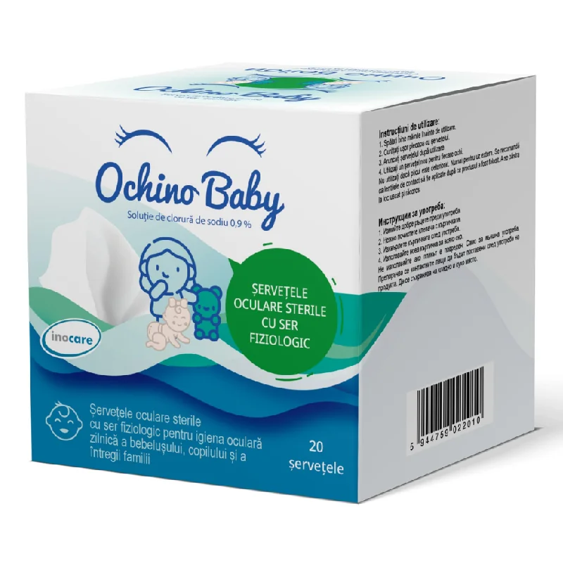 Servetele Oculare Sterile Cu Ser Fiziologic Ochino Baby, 20 Bucăți, Inocare Pharm