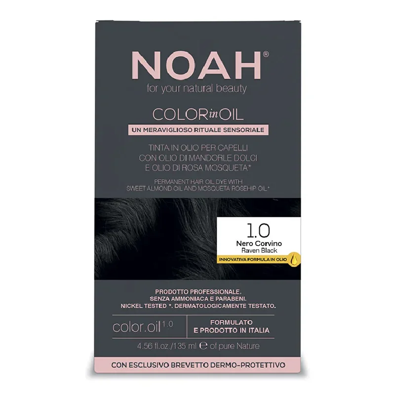 Vopsea De Par Permanenta Fara Amoniac, 1.0 Negru Intens, Color In Oil, 135 Ml, Noah