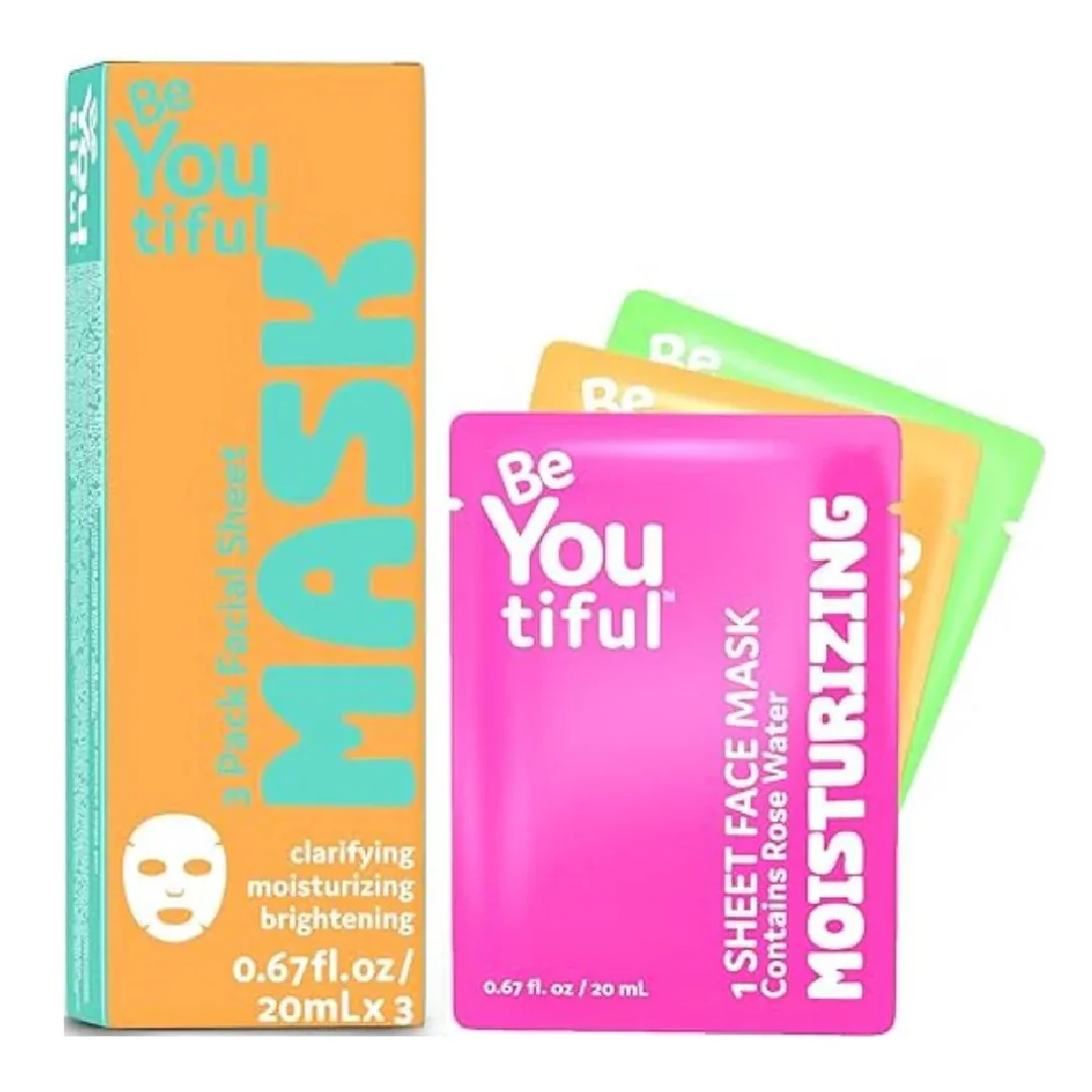 Set 3 Masti Faciale Tip Șervetel, Pentru Adolescenti Si Tineri, 20 Ml*3, BEYOUTIFUL