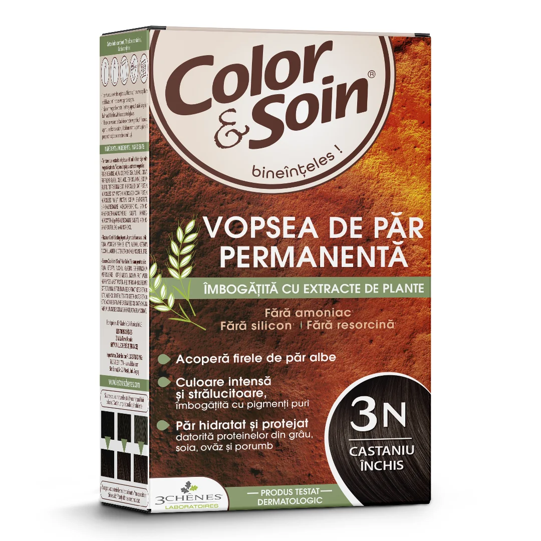 Vopsea De Par Fără Amoniac, Fără Silicon, Castaniu Închis, 3N, Color&Soin