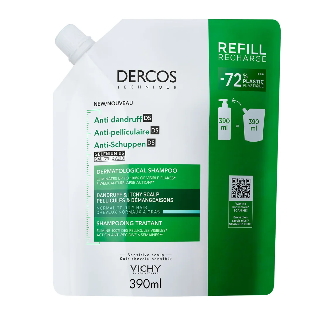 Rezerva Eco Sampon Anti-Matreata Pentru Par Normal-Gras Dercos, 390 Ml, Vichy