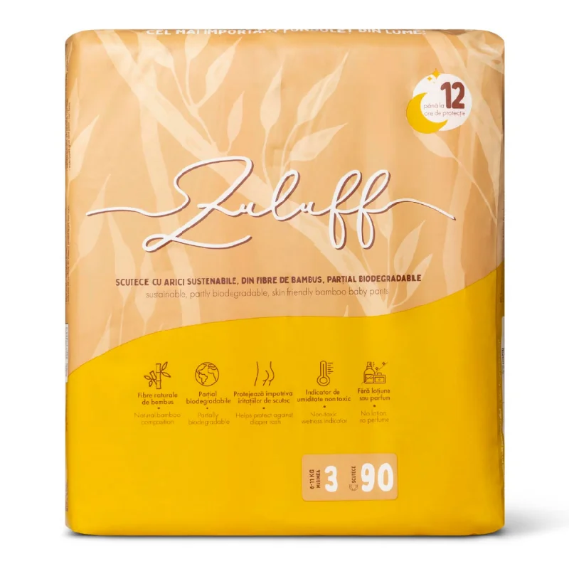 Scutece Din Bambus, Marimea 3, 6-11 Kg, 90 Bucăți, Zuluff