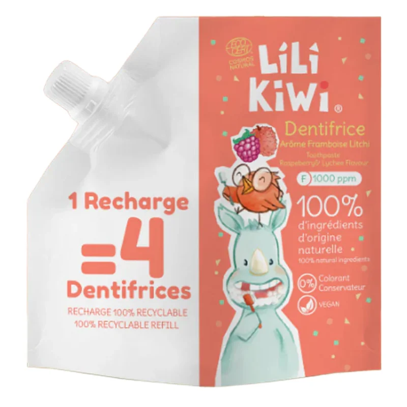 Rezervă Pasta De Dinți Pentru Copii 3-12 Ani Zmeură Și Litchi 120 Ml Lilikiwi
