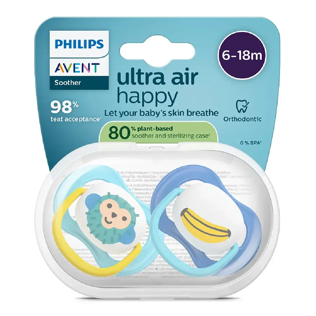 Suzete Ultra Air, 6-18 Luni, Scf080/26, Maimuțică, 2 Bucăți, Philips Avent