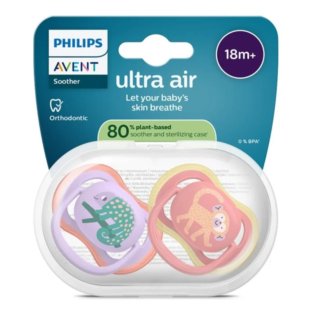 Suzete Ultra Air, 18 Luni, SCF349/47, Mov/Roz, 2 Bucăți, Philips Avent