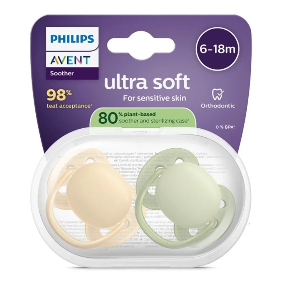 Suzete Ultra Soft, 6-18 Luni, SCF091/45, Galben/Verde, 2 Bucati, Philips Avent
