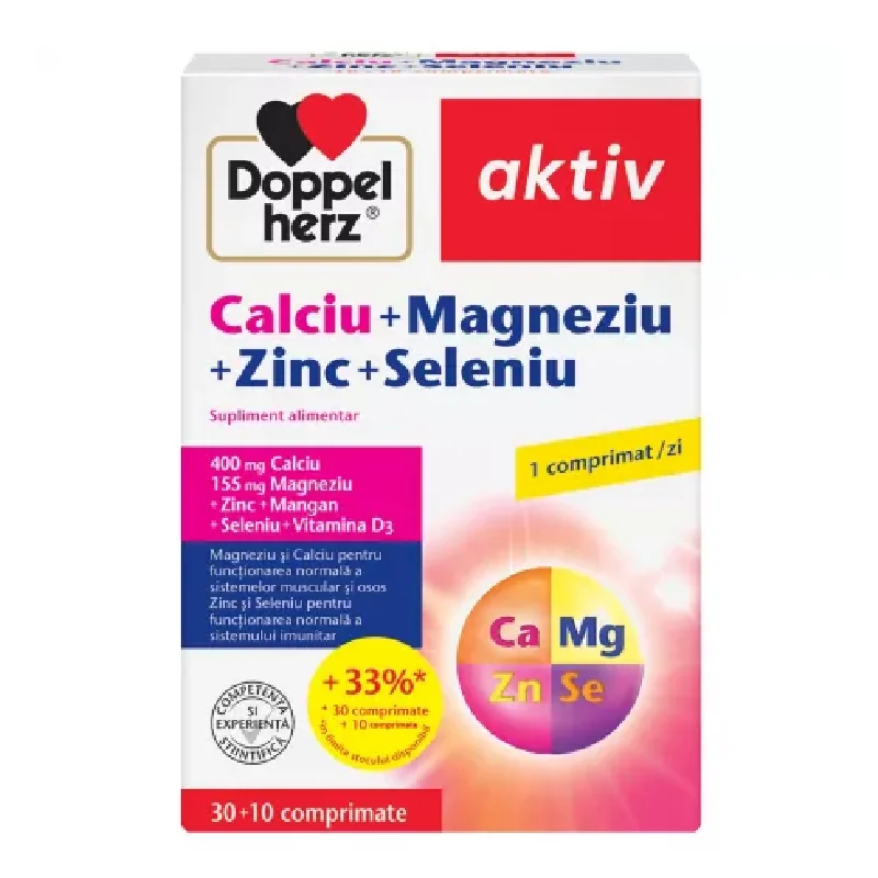 Calciu + Magneziu + Zinc + Seleniu Aktiv, 30+10 Comprimate, Doppelherz