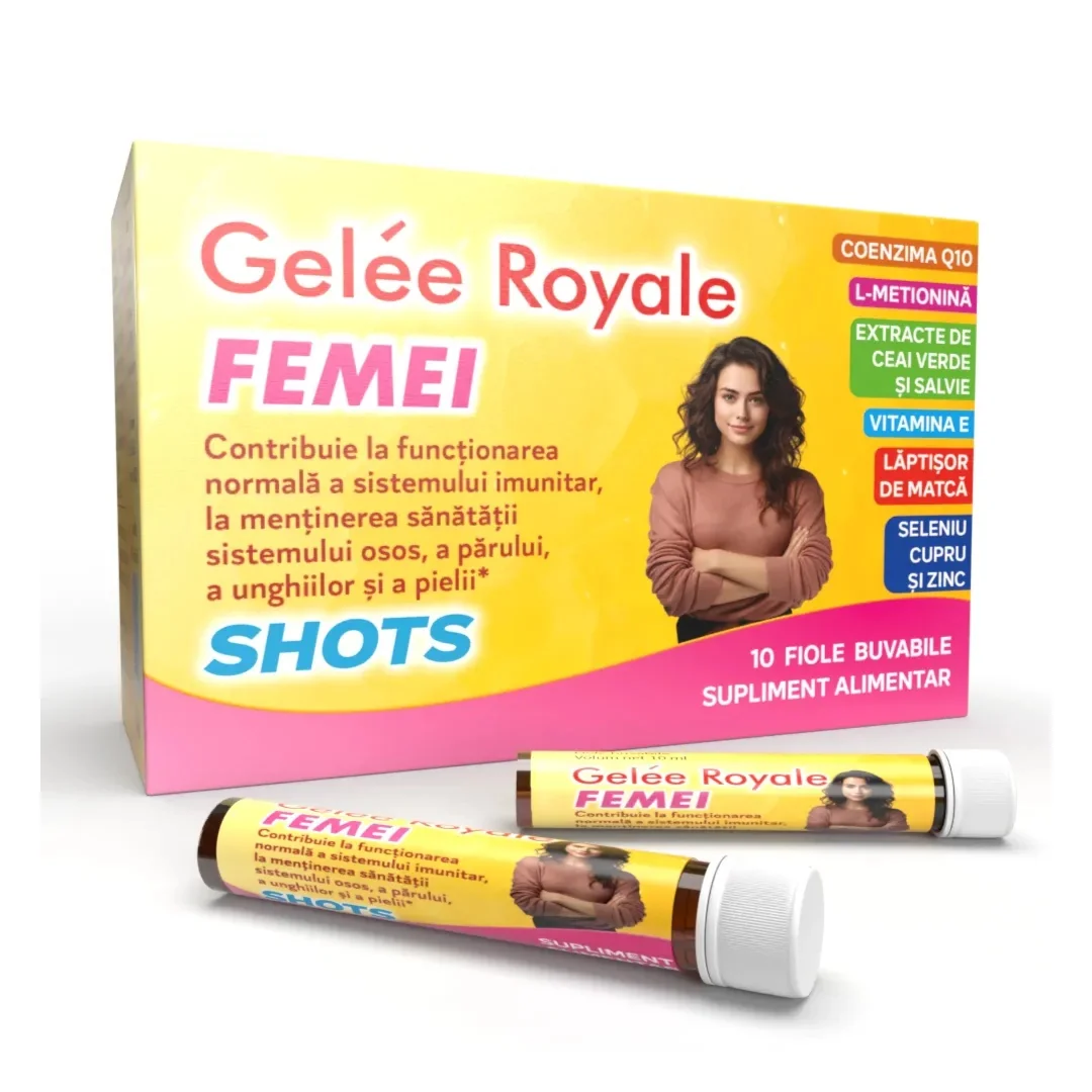 Gelee Royale Femei Shots, 10 Fiole Buvabile, Justin Pharma