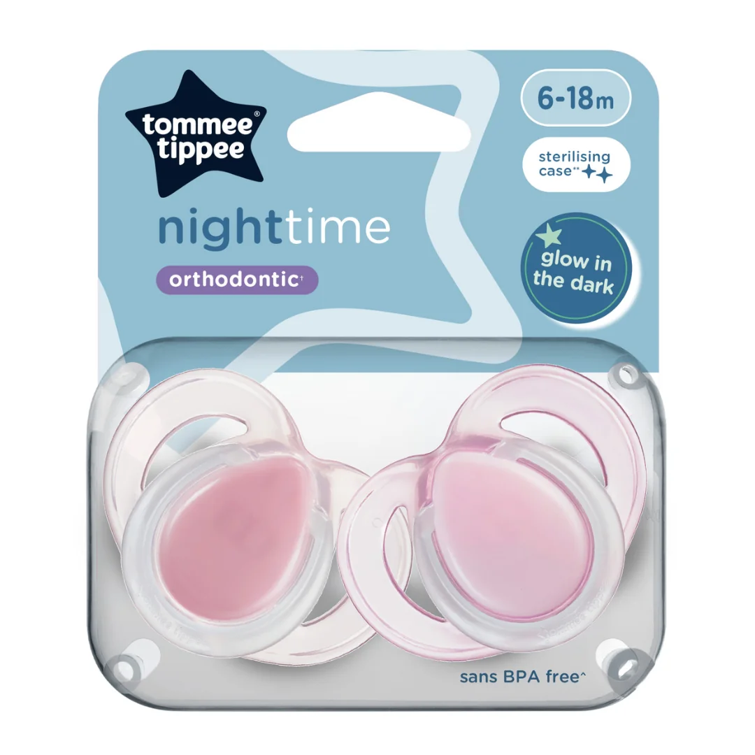 Suzete Ortoodontice Night Time, 6-18 Luni, 2 Bucăți, Roz, Tommee Tippee