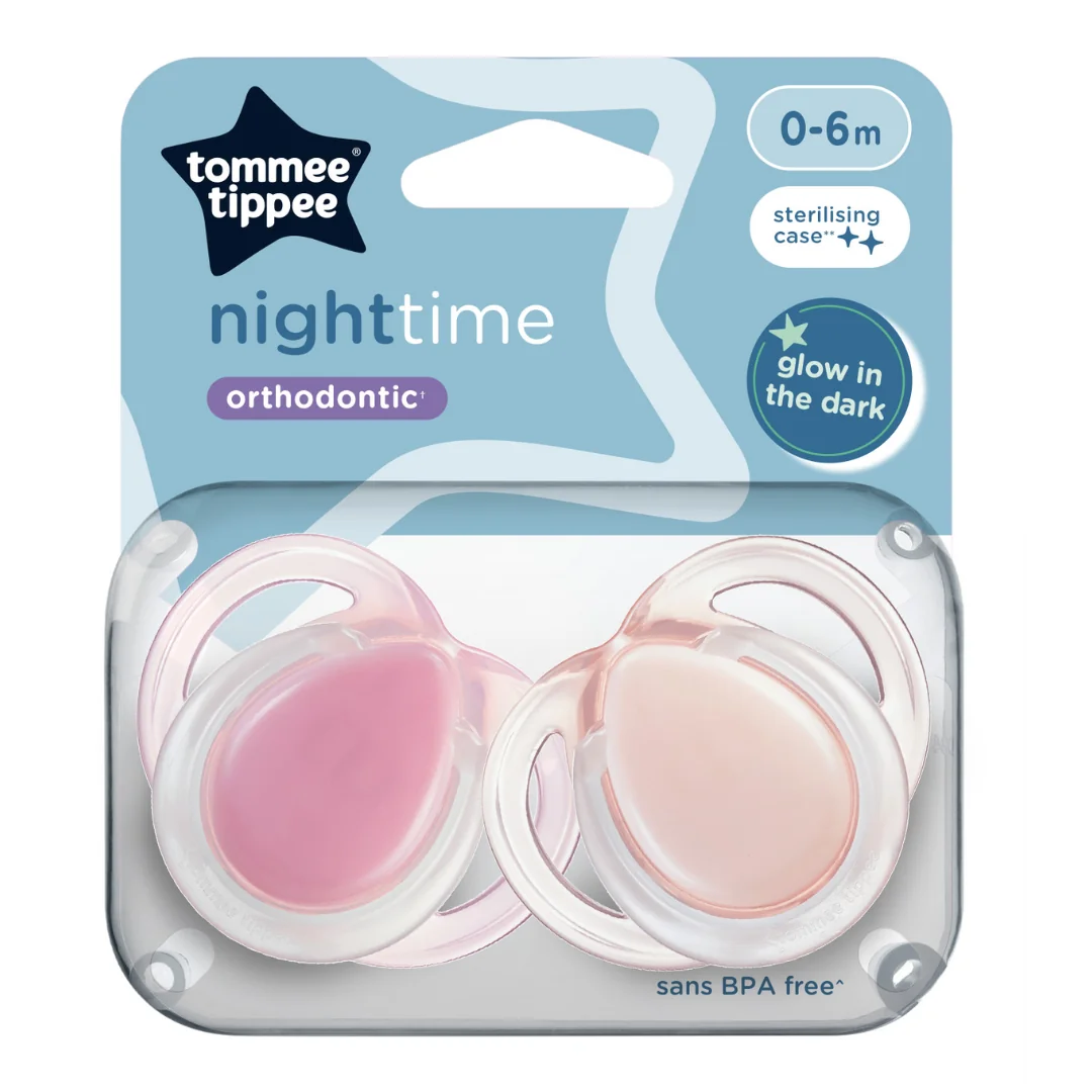 Suzete Ortodontice Night Time, 0-6 Luni, 2 Bucăți, Roz, Tommee Tippee