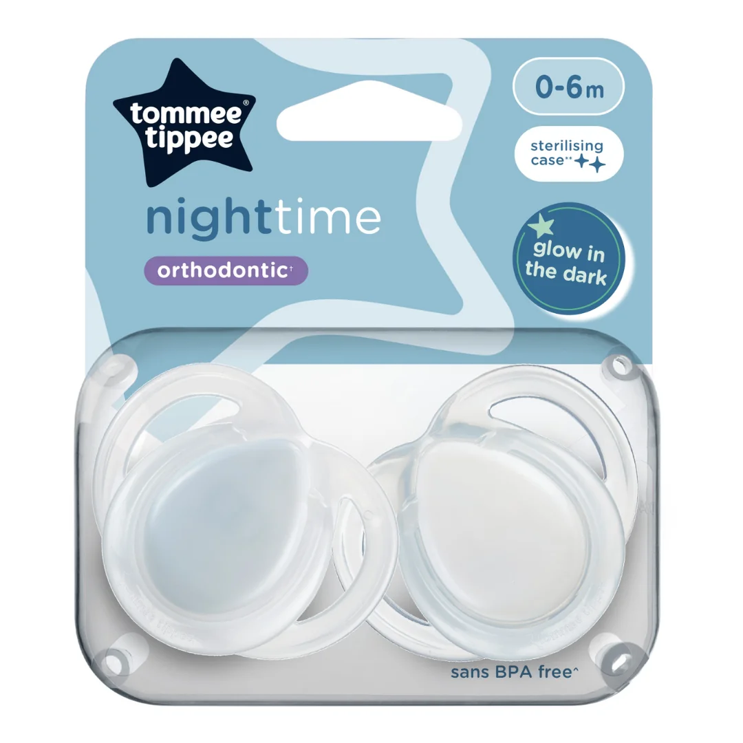 Suzete Ortodontice Night Time, 0-6 Luni, 2 Bucăți, Alb, Tommee Tippee
