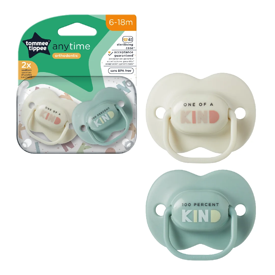 Suzete Ortodontice Anytime, 6-18 Luni, Verde/Alb, 2 Bucăți, Tommee Tippee