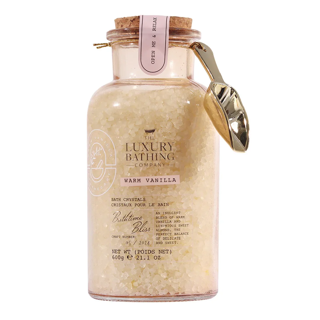 Cristale De Baie În Borcan De Sticlă Bathtime Bliss, Warm Vanilla, 600 G, The Luxury Bathing Company