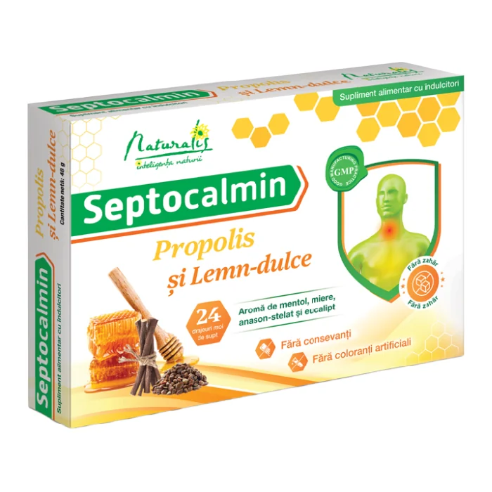 Septocalmin Propolis Și Lemn Dulce, 24 Drajeuri, NATURALIS
