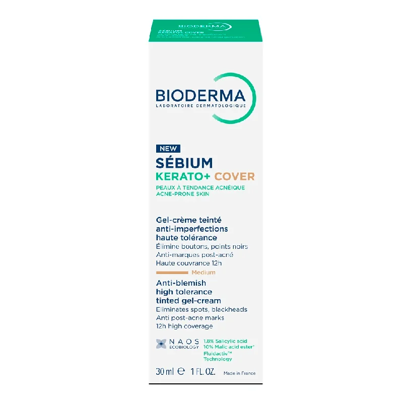 Gel Crema Nuantator Anti-Imperfectiuni Sebium Kerato+ Cover, 30 Ml, Bioderma
