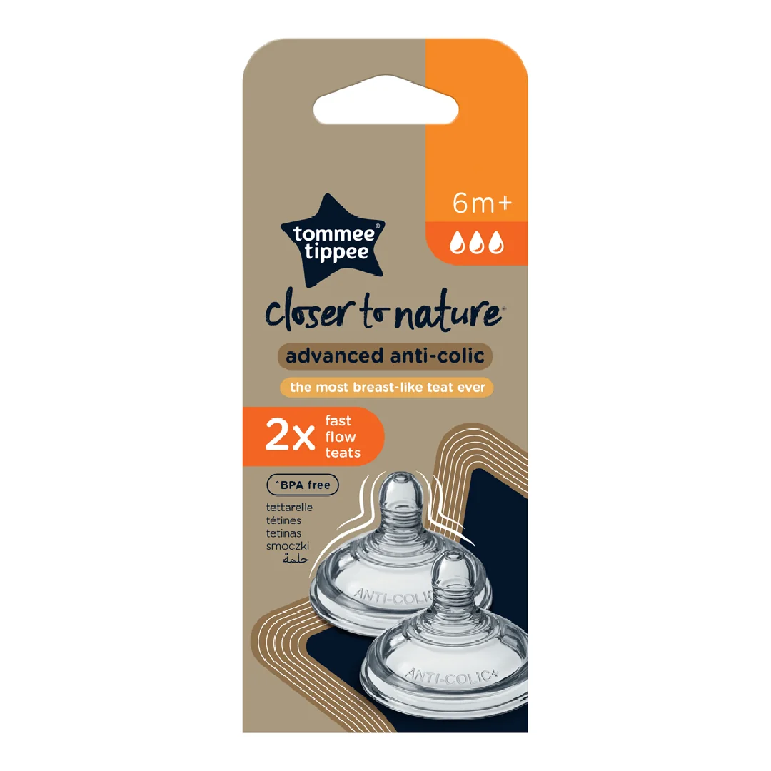Tetina Din Silicon Anti-Colici Cu Flux Rapid, +6 Luni, 2 Bucăți, Tommee Tippee