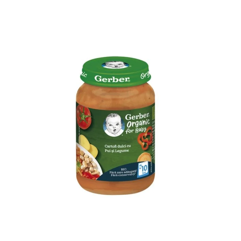 Piure Bio Din Cartofi Dulci, Pui Și Legume, 190g, Gerber