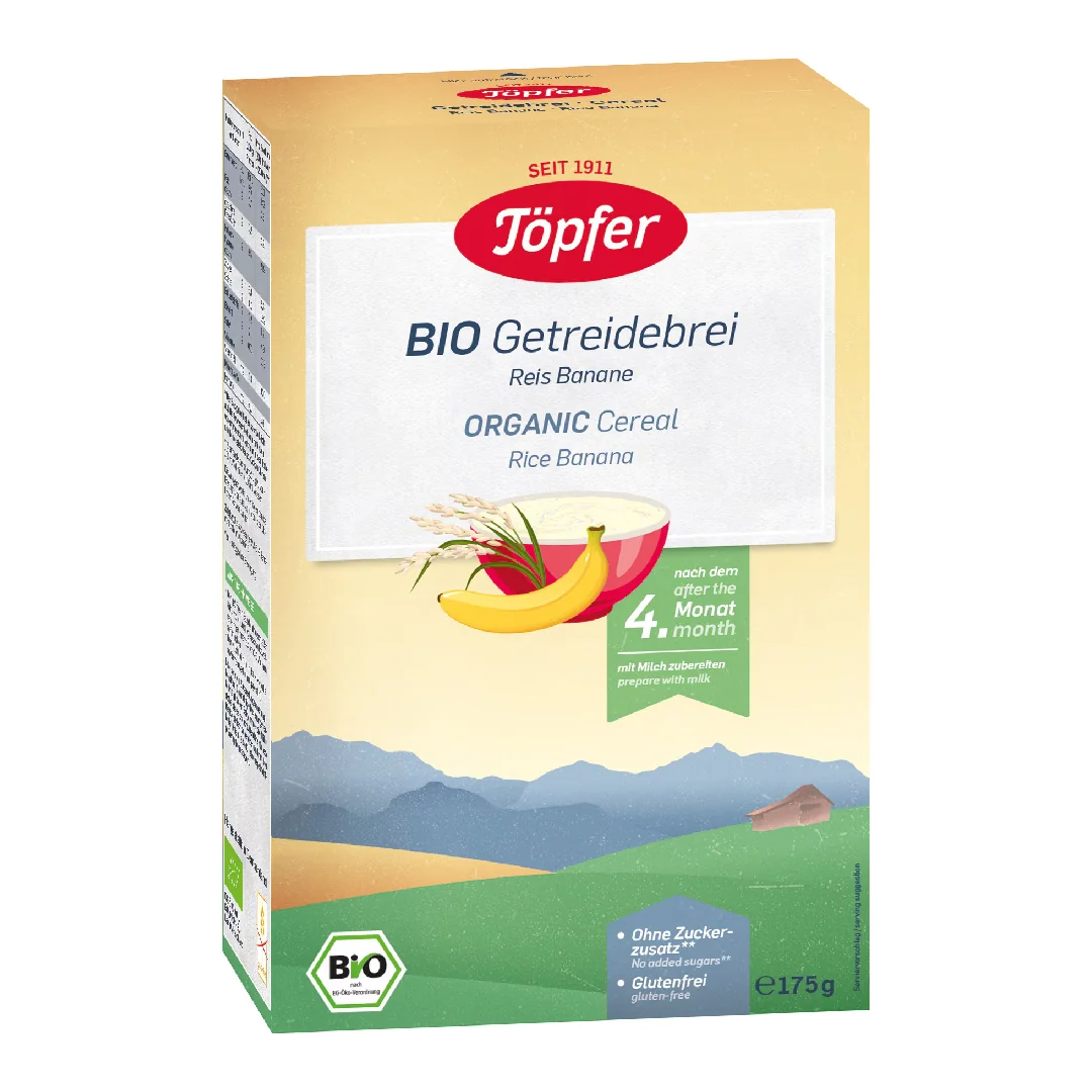Cereale Bio Cu Orez Și Banane, 5+ Luni, 175 G, Topfer