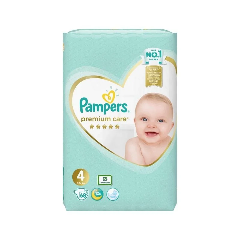 Scutece Premium Care 9-14 Kg, Marimea 4, 68 Bucăți, Pampers