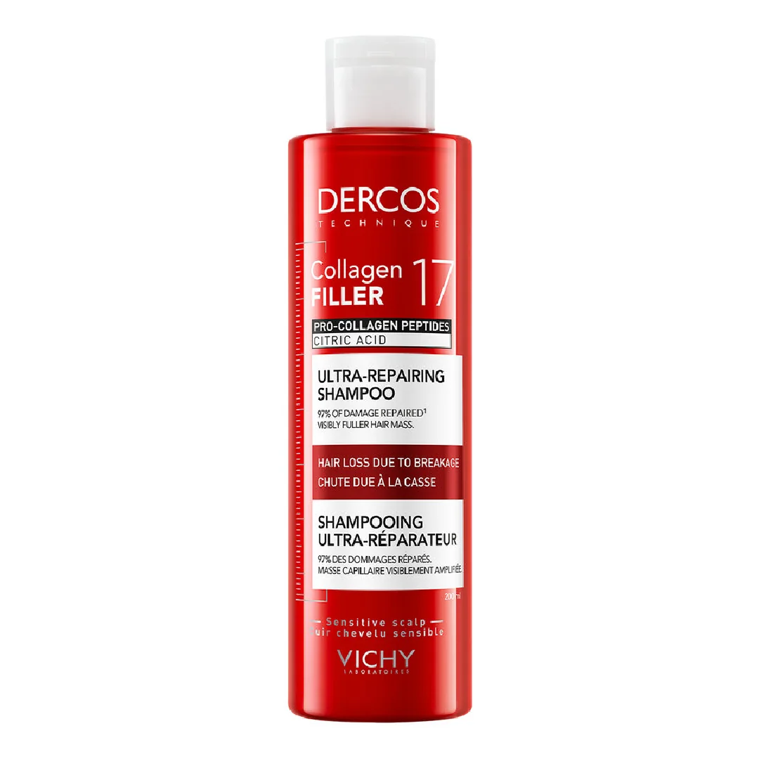 Sampon Ultra-Reparator Pentru Par Deteriorat Și Fragil Dercos Collagen 17 Filler, 200 Ml, Vichy