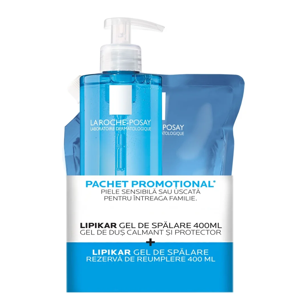 Pachet Gel De Dus Calmant Și Protector Lipikar 400 Ml + Rezervă 400 Ml, La Roche-Posay