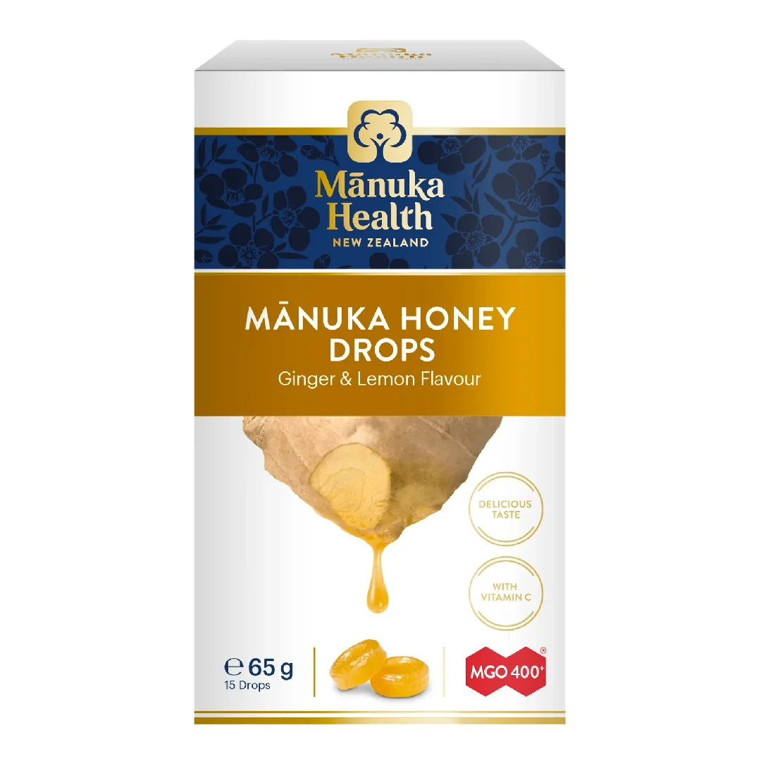 Bomboane Cu Miere De Manuka MGO 400+ Și Aromă Naturală De Lămâie Și Ghimbir, 65 G, Manuka Health