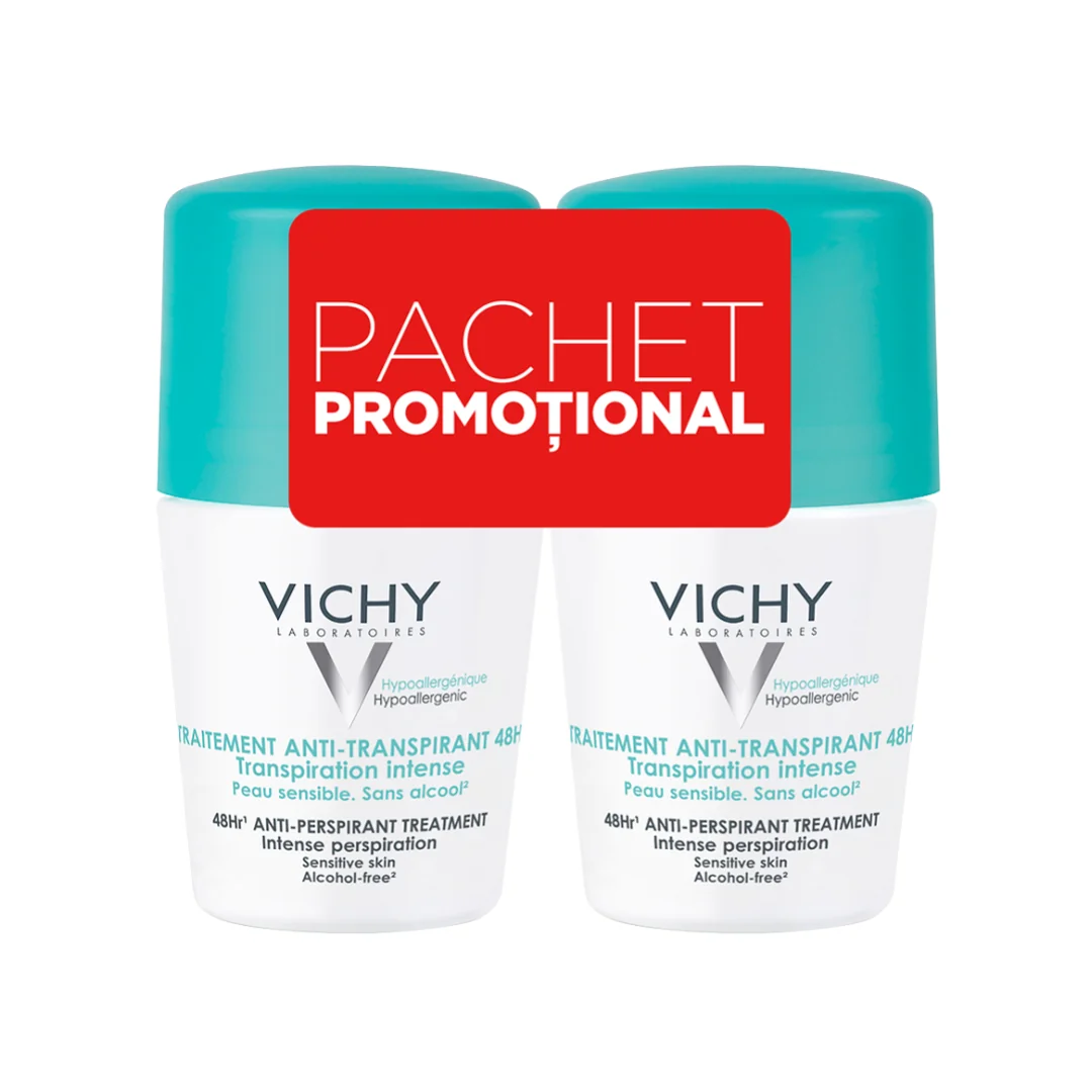 Pachet Deodorant Roll-On Antiperspirant Cu Parfum 48h, 50 Ml + 50 Ml, Vichy