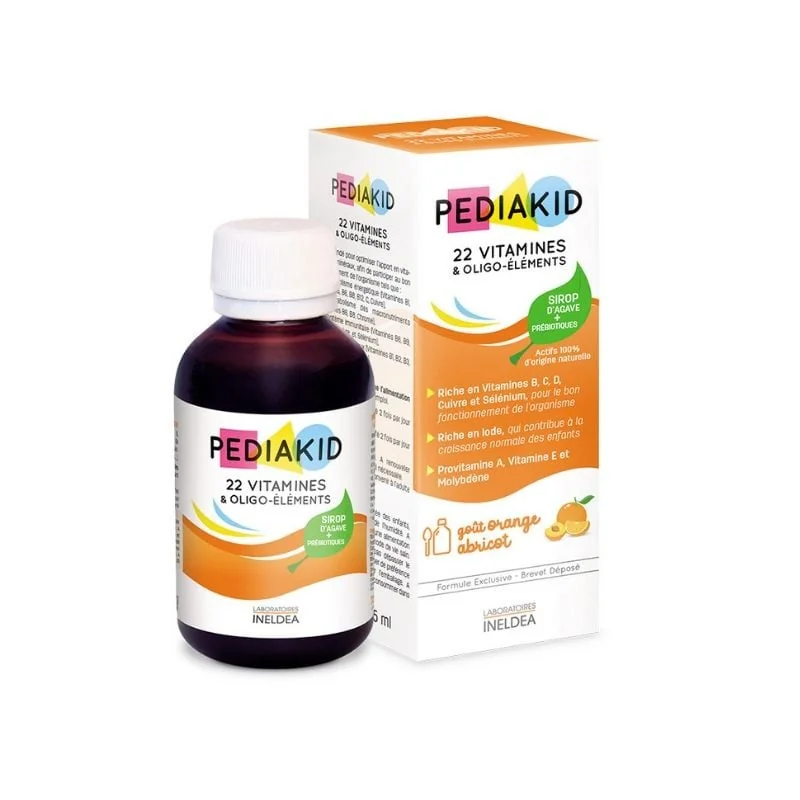 Sirop Cu Gust De Portocale Și Caise 22 De Vitamine Și Oligoelemente, 125 Ml, Pediakid