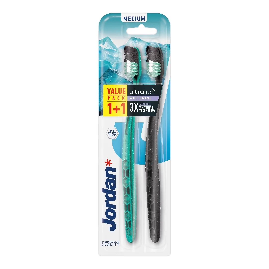 Set Periuță de Dinți Pentru Adulți Ultralite Whitening Medium, 2 Bucăți, Jordan