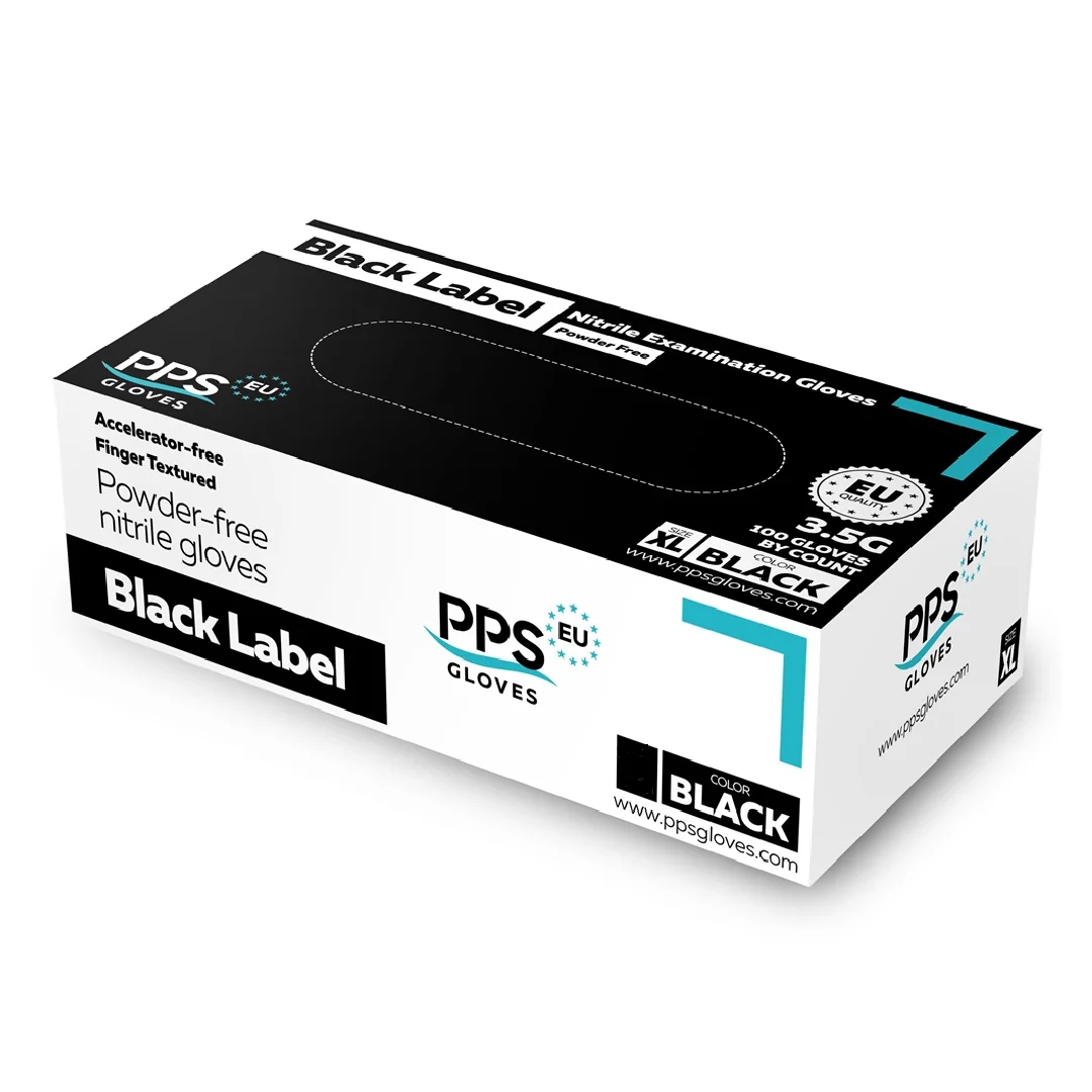 Manusi Negre Nepudrate Din Nitril Black Label PPS, 100 Bucati, PPS Gloves-L