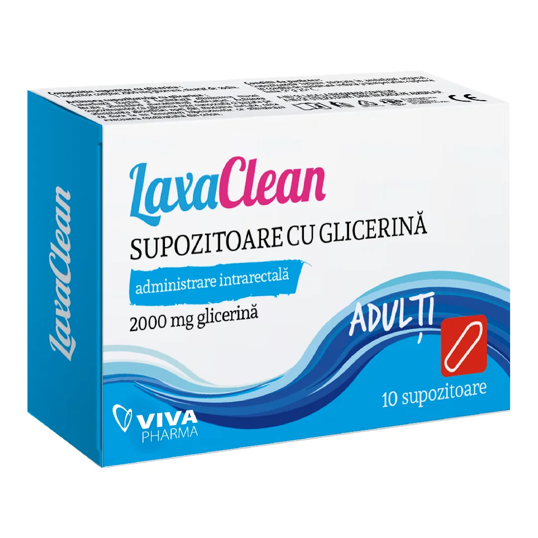 Supozitoare Cu Glicerina Pentru Adulți Laxaclean, 10 Bucăți, Viva Pharma