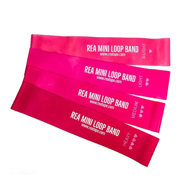 Set 4 Mini Benzi Elastice Rea Tape Mix, 4 Niveluri De Rezistenta, Roz